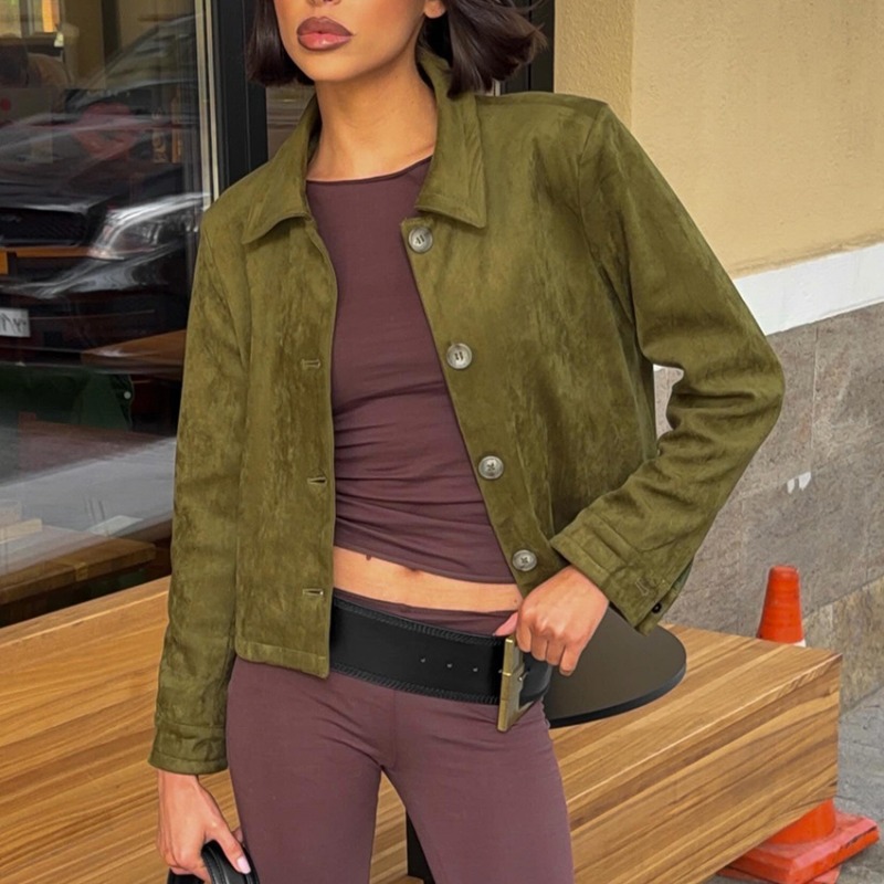 Women'S Fashion Utility Jacket - جاكيت نسائي من جلد الشمواه الصناعي