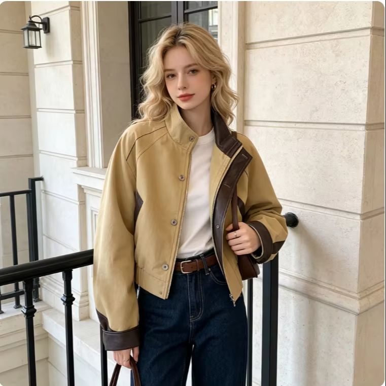 Women'S Fashion Utility Jacket - جاكيت نسائي متعدد الاستخدامات بألوان متباينة،