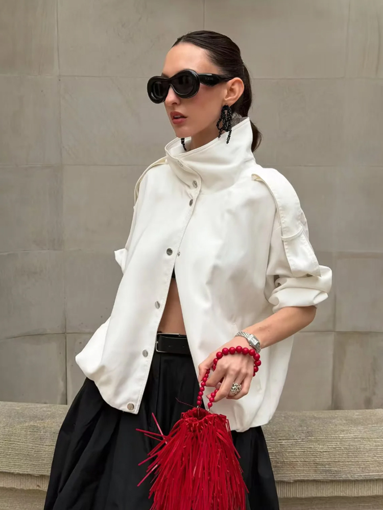 جاكيت نسائي بياقة عالية وأزرار - مراجعة Women'S Fashion Utility Jacket وسعره