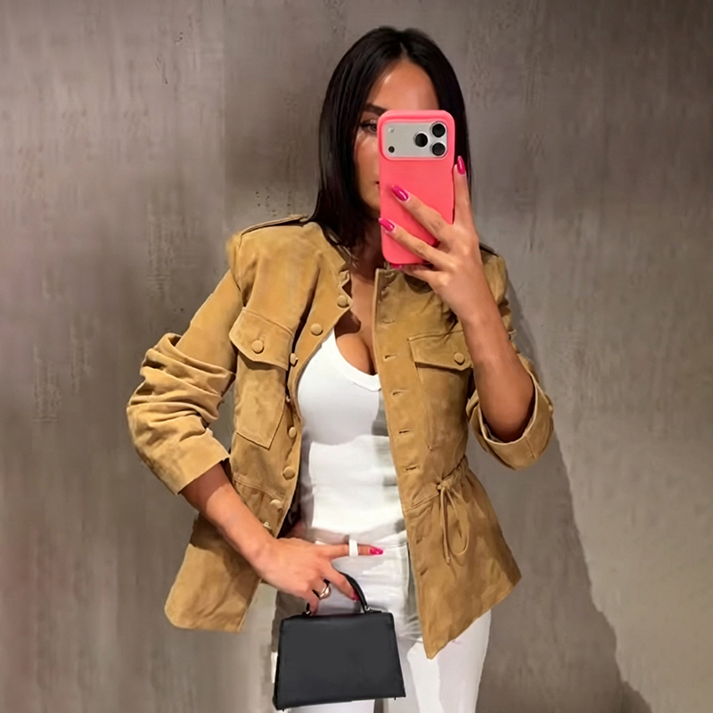 جاكيت نسائي قصير من الجلد الصن - مراجعة Women'S Fashion Utility Jacket وسعره