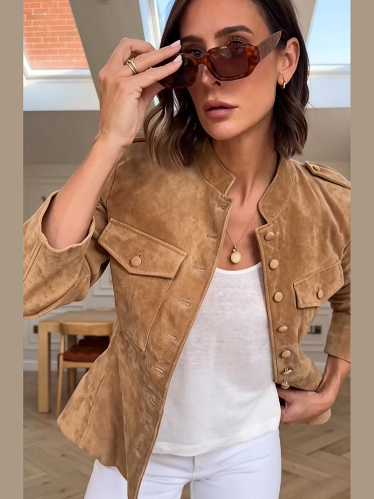 جاكيت نسائي قصير من الجلد الصن - مراجعة Women'S Fashion Utility Jacket وسعره