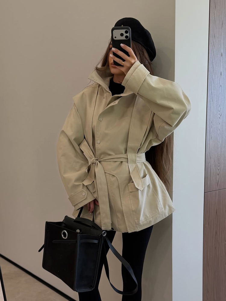 معطف نسائي قصير بحزام وياقة مر - مراجعة Women'S Fashion Utility Jacket وسعره