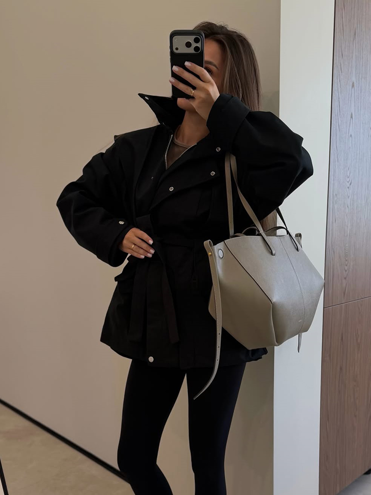 معطف نسائي قصير بحزام وياقة مر - مراجعة Women'S Fashion Utility Jacket وسعره